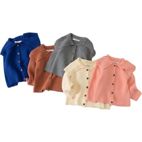Autumn New Baby Girls Coat Lotus leaf Collar Baby Sweater Toddler Knit Cardigans Newborn Knitwear Long-sleeve Baby Jacket Tops