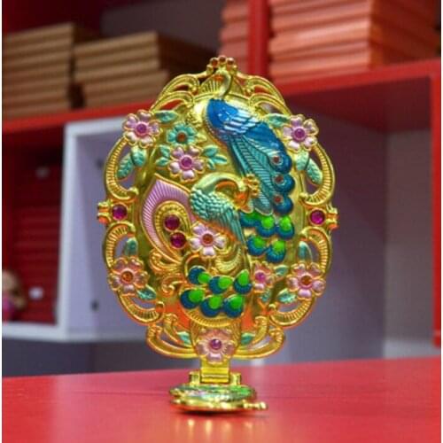 Peacock table fold the makeup mirror with a portable European metal mirror creative gift