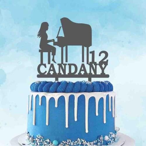 Personalized Girls Birthday Cake Topper Custom Name Age Girl Playing Piano For Birthday Party Cake Decoration Topper