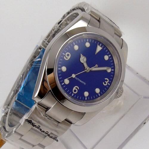 Polished Automatic Men Watch Brushed Oyster Bracelet NH35A Movement 39mm Sapphire Crystal Blue Luminous Dial