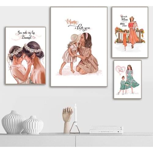 Mom Daughter Posters and Prints Fashion Painting on Canvas Canvas Painting for Living Room Love You Mother Days Gift Home Decor