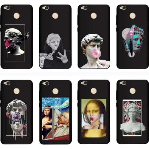 QAQsam Soft TPU Silicone For Xiaomi Redmi 4 4A 4X Case Back Cover Cartoon Statue Abstract Art Painted Cases