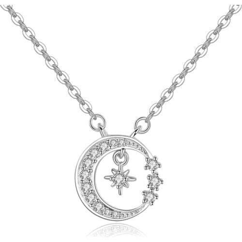 REETI 2019 New 925 Sterling Silver Zircon Crystal Moon Necklaces Pendants For Women Wedding Jewelry Christmas Gifts