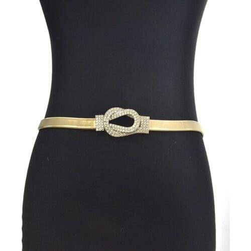 2019 New Designer Gold Elastic Stretch Waist Chain Belt Female Thin Skinny Rhinestone Overlapping Buckle Belts For Women Dresses