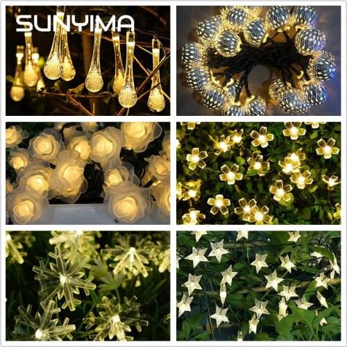 Solar LedLight Outdoor Warm Color 7M 50 LED Lights Garden Lights Christmas Decoration Romantic Room Decor Roses Morocco ball