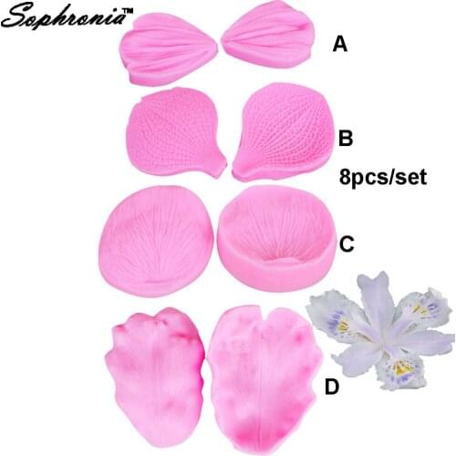 Sophronia M-C006 8PCS Rose Petal Leaf Shaped Silicone Cake Mold Cake Decoration Fondant Chocolate Cake Mold 3D FDA Silicone Mold