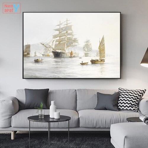 Modern Seascape Canvas Painting for Living Room Wall Art Posters and Prints Ship Sailing In The Wave Pictures Nordic Home Decor