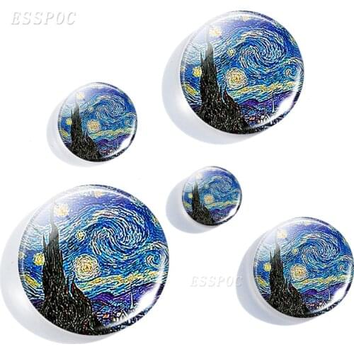 5PCS/SET 12/16/20/25/30mm Glass Cabochon Van Gogh Star Night Pendant Art Picture Handmade Jewelry Findings Accessories