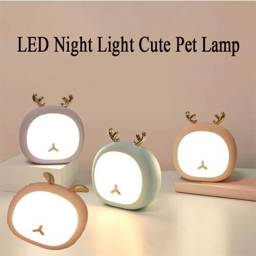 LED Night Light Cute Pet Deer Bunny Nursery Night Lamp for Kid Baby Stepless Touch USB Rechargeable Table Desk Lamp