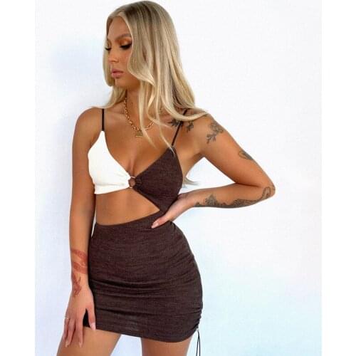 Spring and Summer Bomblook Fashion Patchwork Spaghetti Strap Long Dress, Hollow Mini Dress for 2021 New Leisure Vacation