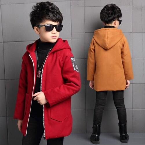 Big boys wool clothes children jackets 2019 winter kids outerwear hooded letter pentagram windbreaker male child autumn clothing