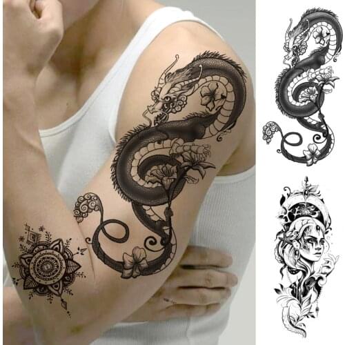 Waterproof Tatouage Temporaire Dragon Sticker For Men Chinese Dragon Skull Kiss Temporary Tattoos Horrer Anime Dragon Tatoo