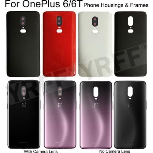 For OnePlus 6 6T Battery Back Cover Door Phone Housings Frames Case For One Plus 6T 6 1+6 1+6T With Camera Lens Repair Parts