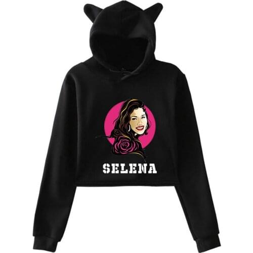 Selena Quintanilla Cat Hoodies Printed For Women Summer Cat Crop Top Trendy Hoodies Sexy Streetwear Clothes Plus Size