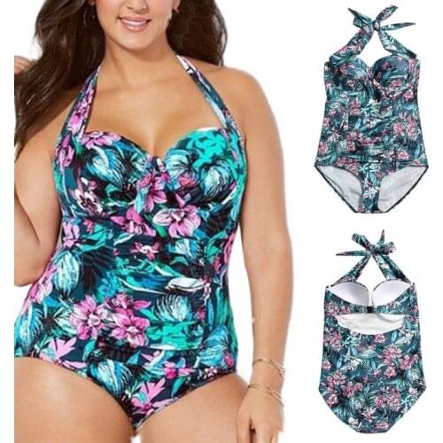 One-Piece Oversize Beachwear Women Plus Size Print Bikini Push Up Swim Jumpsuit Swimsuit Padded Large Swimwear Clothes