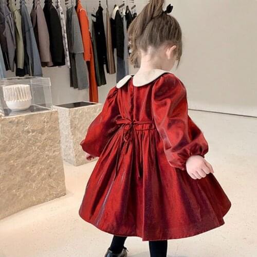 Winter Kids Dress 1-7 Years Baby Girls Fashion Doll Collar Princess Dress Girls Party Dress Childrens Plus Velvet Warm Dress