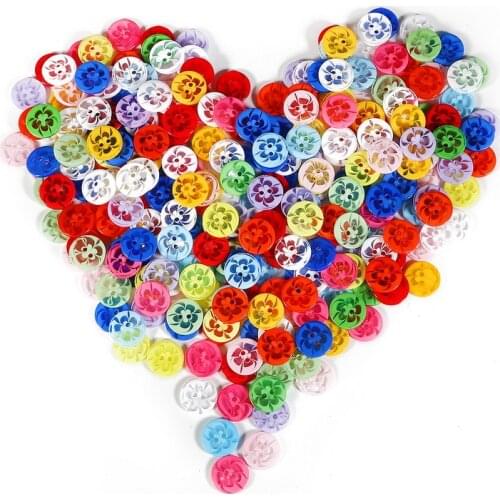100PCS 14mm Transparent Colorful Mixed Flowers Shape Dyed Resin Buttons Coat Boots Sewing Clothes Accessory Decoration Button
