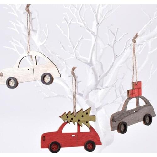 3Pc Wooden Painted Colorful Car Tree Christmas Pendant Ornaments Decor For Home Kids Toys Gift Xmas New Year Party Decor 2020