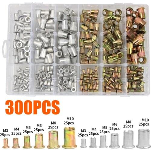 300pcs Zinc Plated Rivetnuts Blind Set Nutserts Threaded Insert Nutsert Cap Flat Head Rivet Nuts Carbon Steel M3 M4 M5 M6 M8 M10