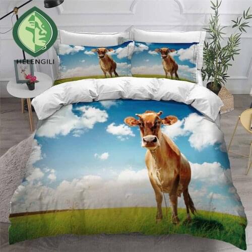 HELENGILI 3D Bedding Set Cow Print Duvet Cover Set Bedclothes with Pillowcase Bed Set Home Textiles #COW09