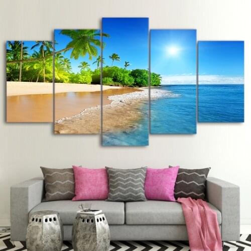 5 Pieces Sea Water Palm Trees Sunshine Wall Art Decor Living Room Framework Seascape Paintings Modern Canvas Pictures HD Prints