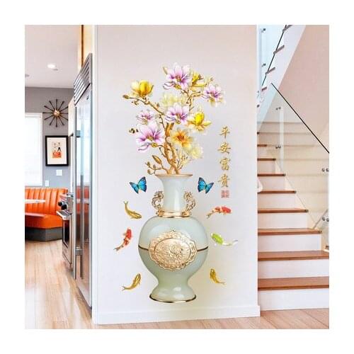 50*110cm Chinese Style Vase PVC Wall Sticker 3D Creative Flower Living Room Bedroom Home Decoration Mural Poster
