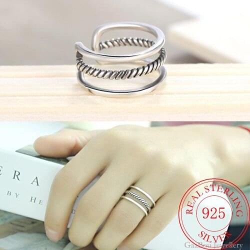 925 Sterling Silver Three-Line Adjustable Open Finger Rings For Women Girls Wedding Dorpshipping Anelli Fine Party Jewelry