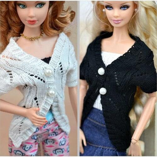 1/6 BJD Accessories Black White Knitted Handmade Sweater Coat Top Winter Outfits for Barbie Doll Clothes Kids Playhouse Toy Gift
