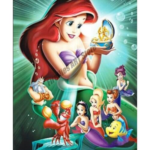 Disney Diamond Embroidery Full Mermaid Family Diamond Painting Mosaic Square Rhinestones Cross Stitch Kits Home & Living Decor