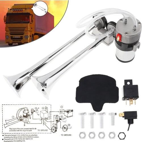 118dB Dual Tone Super Loud Car Air Horn 12V Heavy Duty Trumpet Compressor Auto Horn Sounds for Automobile Motorcycle Boat Truck