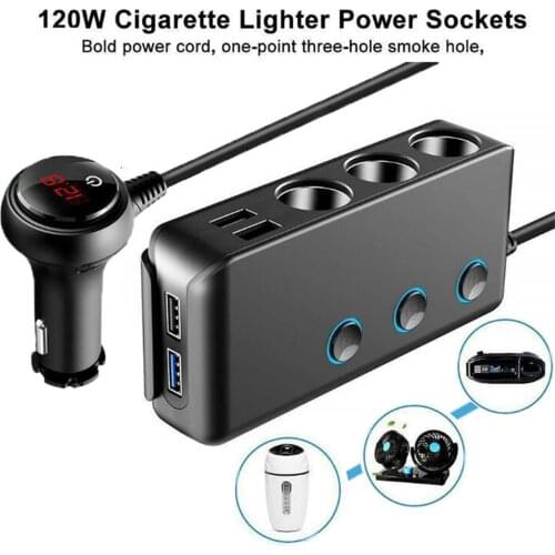 Car Charger Extension Cigarette Lighter Adapter ON-OFF 3-Socket Splitter