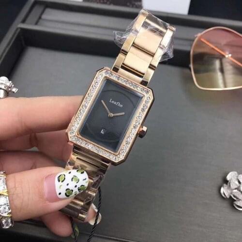 Top Luxury Fashion Women Brand Calendar Watch Exquisite Push Button Hidden Clasp Stainless Quartz Wrist Watches For Girls Gift