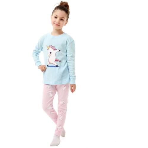 Child Girl Pajamas Pink Blue Sleepwear Cotton Pajama Sets Anime Unicorn Pajamas Winter Warm Pyjamas Kids Clothes Fashion 2021
