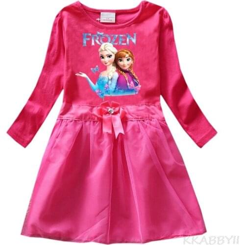 Disney Fashion Girls Dress Kids Baby Clothes Pattern Princess Dress Long Sleeve Pleated Cotton Casual Party Girls Dr