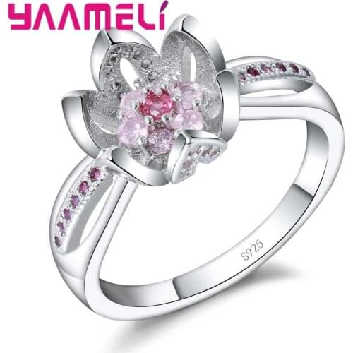 Flower Shape Rings 925 Sterling Silver Crystal Jewelry White/Purple/Pink Austrian Crystal Women Birthday Gift