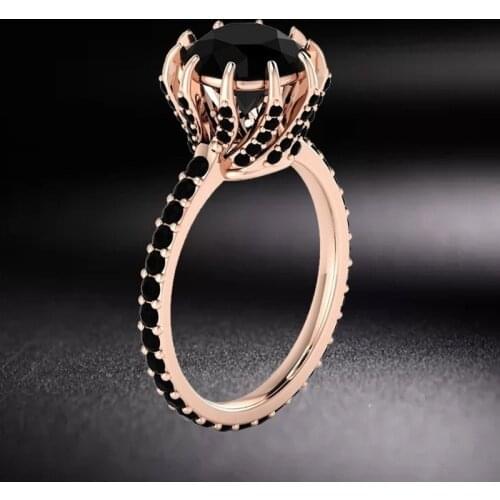 Prong Setting black crystal rings big naked ring black gem engagement ring hot sell rings for women