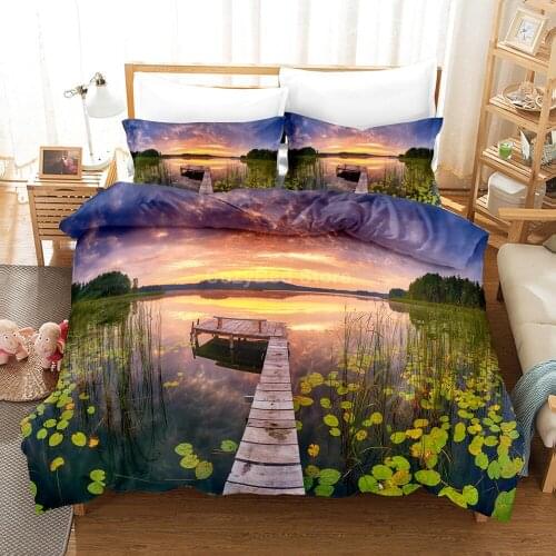Flower Lotus Pond Bedding Set Floral Duvet Cover Sets Adult Luxury Comforter Bed Linen Twin Queen King Single Size Dropshipping