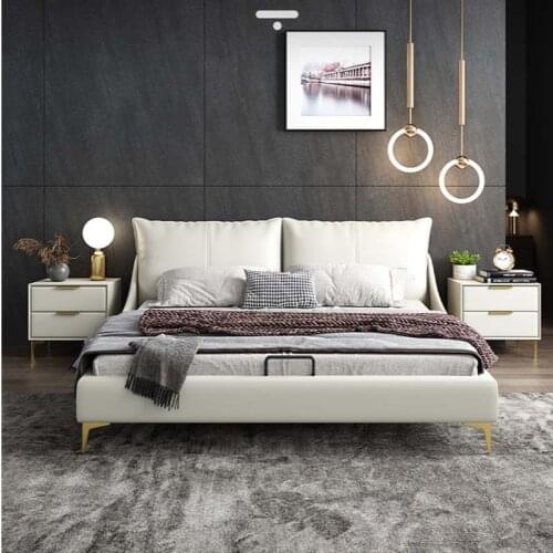 Genuine Leather Bed Modern Light Luxury Wedding Bed Master Bedroom Double Bed 1.8*2.0 Atmosphere down Soft Pack Bed