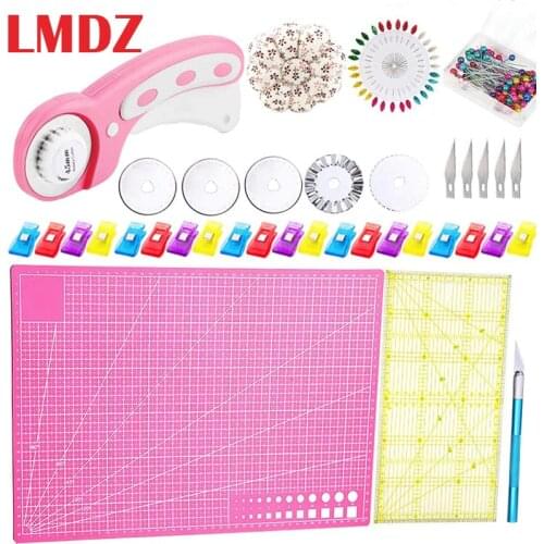 LMDZ 45mm Fabric Rotary Cutter Kit with 5 Replacement Blades Patchwork Ruler Fabric Leather Craft Cloth Quilting DIY Tools