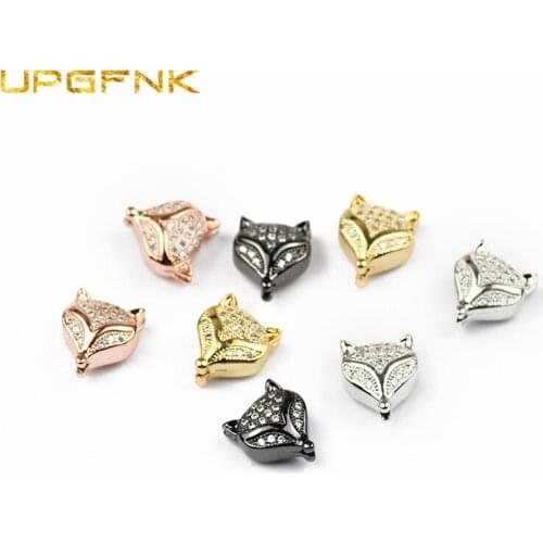 UPGFNK 4pcs Copper Spacer beads Fox Pendant Micro Pave Zircon animal Loose beads for Jewelry making bracelet DIY accessories