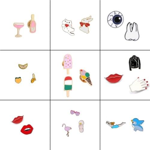 Fashion jewelry accessories lipstick dress cartoon badge brooch animal bird rabbit cat enamel pins ice cream eye teeth brooches