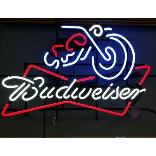 Neon Sign Budweiser Motorcycle vintage neon sign 10kv Beer Bar Pub Sign Handcrafted neon sign for ROOM Decor window Iconic Sign