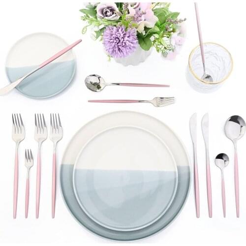 JANKNG Cutlery Set Stainless Knife Fork Spoon Flatware Tableware Set Stainless Steel Gold Dinnerware Silverware Dishwasher Safe