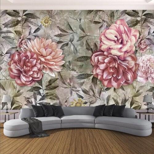 Custom Mural Wallpaper 3D Hand Painted Flowers Wall Painting Living Room Bedroom Retro Floral Fresco Papel De Parede Wall Papers