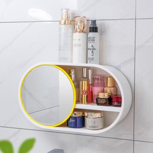 Wall-mounted Cosmetic Storage Box Toilet Bathroom Non-porous Wall-mounted Skin Care Products Makeup Mirror Toilet Storage Rack