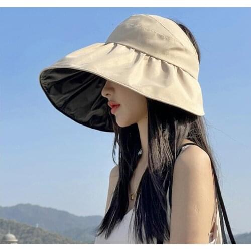 YOYOCORN New summer sun hat with pearl adjustable big heads wide-brimmed beach hat UV protection packable sun visor hat with