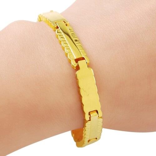 New 24K Gold Bracelet 4 MM Wave Gold Plated Jewelry Gifts for Men & Women