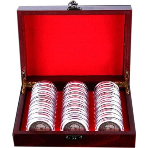 Big deal 30Pcs 21.5cm Round Coins Container Display Storage Box Wooden Case for Coin Collection
