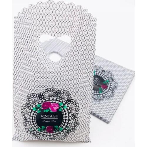 Black Grid Flower Plastic Bag 9x15cm Candy Packaging Plastic Gift Bags With Handle Jewelry Cosmetic Plastic Shopping Bag