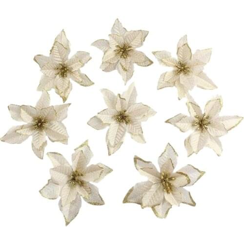 Christmas Glitter 20Pcs Christmas Tree Ornament Artificial Wedding Christmas Flowers Wreaths Wedding Ornaments (Gold)